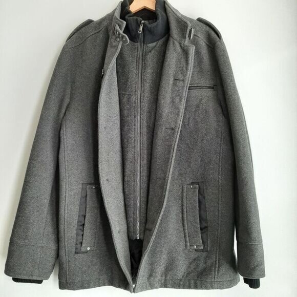 ESPRIT Wool Blend Jacket Coat Front Button & Zip-Up Closure Grey Men's XL - Picture 6 of 16